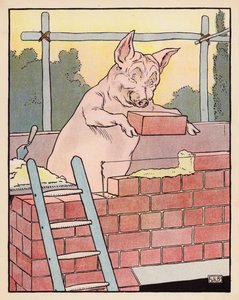 Ilustração para Os Três Porquinhos (litografia a cores) de Leonard Leslie Brooke
