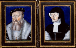 Retrato de Claude de Lorraine (1496-1550), Duque de Guise e Antoinette de Bourbon Vendome (1494-1583), sua esposa Esmalte pintado por Leonard Limosin (1505-1577) 1550 aproximadamente. Sol. 0,25x0,2 m Ecouen, Musee national de la renaissance