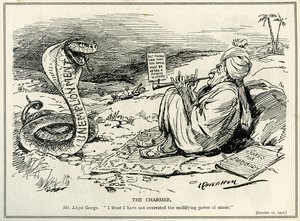Lloyd George encanta a serpente do desemprego, 1921 de Leonard Raven Hill