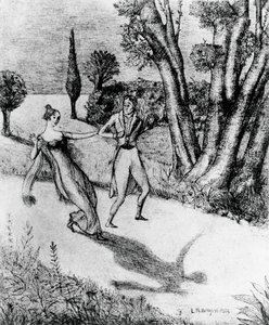 Peter, terrifying Shadow less man, ilustração para A história milagrosa de Peter Schlemihl, novela de Adalberto von Chamisso (1781-1838), litografia após pintura de Leonardo Borgese (1904-1986), publicada por Modiano de Leonardo Borgese