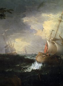 "tempete en mer" (Mar tempestuoso) Detalhe. Peinture de Leonardo Coccorante (1680-1750) 18eme siecle Musee des Beaux Arts de Mikalojus Konstantinas Ciurlionis, Kaunas, Lituanie