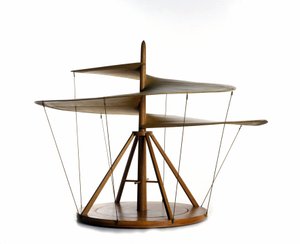 Modelo do parafuso de ar feito a partir do desenho de Leonardo da Vinci (Leonardo da Vinci), máquina voadora, ancestral do helicóptero - Museu de Ciência e Tecnologia de Leonardo da Vinci, Milão