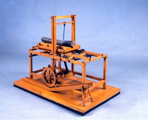 Modelo em madeira (modelo) de serra hidráulica operada por engrenagens e água. Feito após desenho por Leonardo da Vinci (Leonard de Vinci) (1452-1519) Museu da Ciência e Tecnologia, Milão.