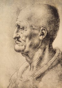Um homem mostrado de perfil, desenhado por Leonardo da Vinci, preservado na Sala de Desenhos e Gravuras, Galeria Uffizi, Florença. de Leonardo da Vinci