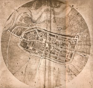 Um mapa que representa a cidade de Imola, Itália, c1472-c1519 1883 de Leonardo da Vinci