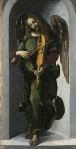 Um anjo de verde com um Vielle, c. 1490-1499 de Leonardo da Vinci,
