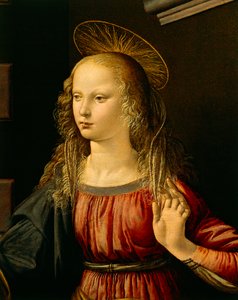 Anunciação, c.1475 (óleo e tempera sobre madeira) de Leonardo da Vinci