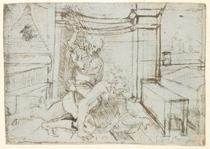 Aristóteles e Phyllis (ou Campaspe), c.1480 (caneta e tinta sobre papel azul) de Leonardo da Vinci