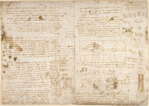 Arundel 263, f.223 Notas, diagramas e esboços do 