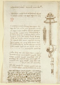 Arundel 263, f.24v Notas e esboços ilustrando o estudo de Leonardo de aparelhos de respiração para mergulhador (1508), do "Codex Arundel" (caneta e tinta sobre papel) de Leonardo da Vinci