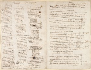 Arundel 263, f.42v, f.43 Textos curtos das profecias de Leonardo (