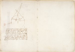 Arundel 263, f.48v, 55, Notas e diagrama sobre óptica, relativo ao problema de Alhazen, do "Codex Arundel" (caneta e tinta sobre papel) de Leonardo da Vinci