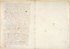 Arundel 263, f.57v, f.46 Notas sobre a água, do "Codex Arundel" (caneta e tinta sobre papel) de Leonardo da Vinci