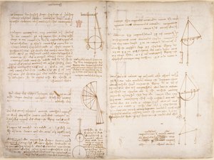 Arundel 263, f.67v, f.66 Notas e diagramas sobre mecânica, do 
