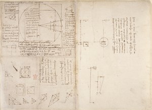 Arundel 263, f.72v, f.69 Notas e diagramas sobre mecânica e centro de gravidade, de 