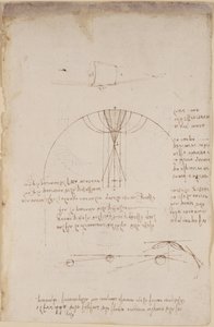 Arundel 263, f.85 Diagramas sobre óptica, relativos à cáustica da reflexão; nota e esboço sobre mecânica, relativos ao poder da percussão e com referências ao princípio aristotélico 