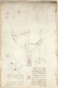 Arundel 263, f.85v Diagramas sobre óptica, relativos à cáustica da reflexão; nota e esboço sobre mecânica, relativos ao poder da percussão e com referências ao princípio aristotélico 
