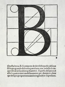 B, ilustração de &39;Divina Proportione&39; de Luca Pacioli (c.1445-1517), originalmente pub. Veneza, 1509 de Leonardo da Vinci