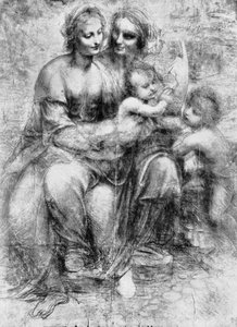 Desenho de Santa Ana com Madona e o Menino e São João, século XV, 1930. de Leonardo da Vinci
