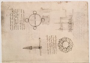 Codex Madrid I f.20, estudos mecânicos de Leonardo da Vinci