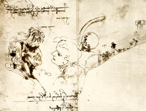 Rascunhos de duas cabeças masculinas de Leonardo da Vinci