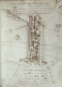 Desenho de máquina de propulsão voadora. Manuscrito por Leonard De Vinci (Leonardo da Vinci de Leonardo da Vinci