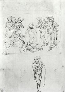 Estudos Figural para a Adoração dos Magos, c.1481 (caneta e tinta e metalpoint no papel) de Leonardo da Vinci