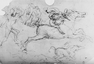 Cavaleiro a galope e outras figuras, c1480 1945 de Leonardo da Vinci