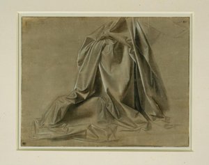 Estudo robe para uma figura ajoelhada no perfil perdido de Leonardo da Vinci