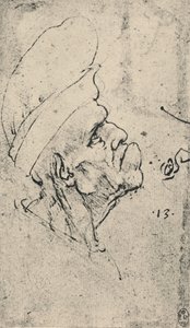 Perfil grotesco de um homem usando um chapéu para a direita, c1480 1945 de Leonardo da Vinci