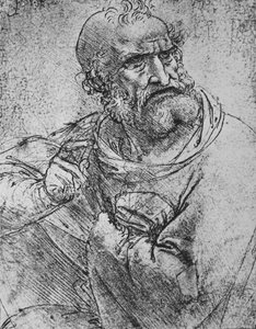 Meio comprimento de um apóstolo com a mão direita levantada, c1480 1945 de Leonardo da Vinci