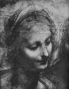 Cabeça da Virgem - Virgem e Criança com Santa Ana e Infante São João, c1480 1945 de Leonardo da Vinci