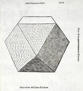 Hexaedron cortou inteiramente a partir de uma &39;proporção divina&39; por Luca Pacioli (c.1445-1517), originalmente pub. Veneza de 1509 de Leonardo da Vinci