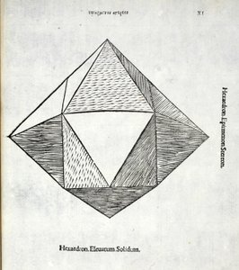 Hexaedron levantou inteiramente de uma &39;proporção divina&39; por Luca Pacioli (c.1445-1517), originalmente pub. Veneza de 1509 de Leonardo da Vinci