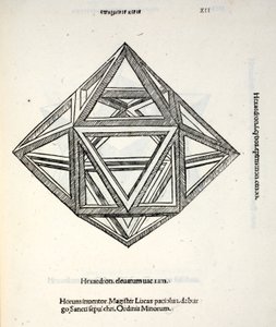 Hexaedron alto vácuo, a partir de uma &39;proporção divina&39; por Luca Pacioli (c.1445-1517), originalmente pub. Veneza de 1509 de Leonardo da Vinci