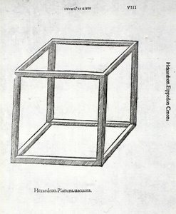 resíduos nível Hexaedron, a partir de uma &39;proporção divina&39; por Luca Pacioli (c.1445-1517), originalmente pub. Veneza de 1509 de Leonardo da Vinci