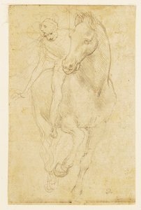 Cavalo e cavaleiro, c.1480 (ponta de prata sobre papel preparado) de Leonardo da Vinci