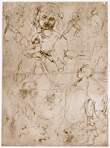 Ajoelhando Madonna com a Criança e São João, 1478-1480 de Leonardo da Vinci