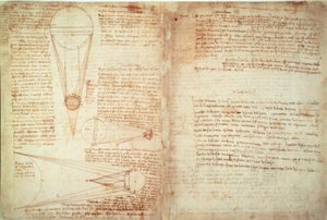 Notas e dois diagramas sobre a relação entre a terra e a lua e o sol de Leonardo da Vinci