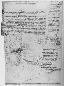 Página de texto com esboços de paisagem, c1480 1945 de Leonardo da Vinci