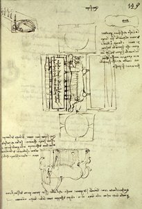 Esboço do Poço de Lançamento do Cavalo Sforza visto de cima e do lado, fol. 149r do Codex Madrid I, c.1493 de Leonardo da Vinci