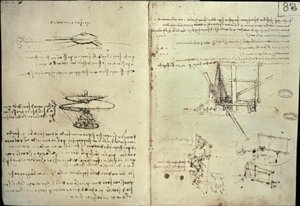 Estudos para hélices e máquinas voadoras de Leonardo da Vinci