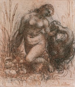 Estudo para Leda e cisne por Leonardo da Vinci (1452-1519), desenho de Leonardo da Vinci