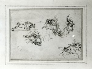 Estudo dos Cavaleiros no Combate, 1503-4 (caneta e tinta no papel) de Leonardo da Vinci