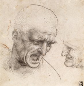 Estudo de cabeças de dois guerreiros para a batalha de Anghiari de Leonardo da Vinci