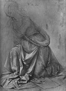 Estudo da cortina de uma mulher ajoelhada para a esquerda, c1477 1945 de Leonardo da Vinci