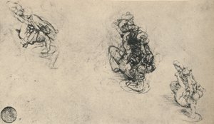Três estudos de um homem apontando um inimigo caído, c1480 1945 de Leonardo da Vinci