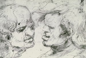 Duas cabeças (caneta e tinta no papel) de Leonardo da Vinci