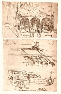 Dois desenhos arquitetônicos, c1472-c1519 1883 de Leonardo da Vinci