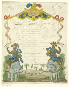 Carta de desejo com homens negros sobre elefantes